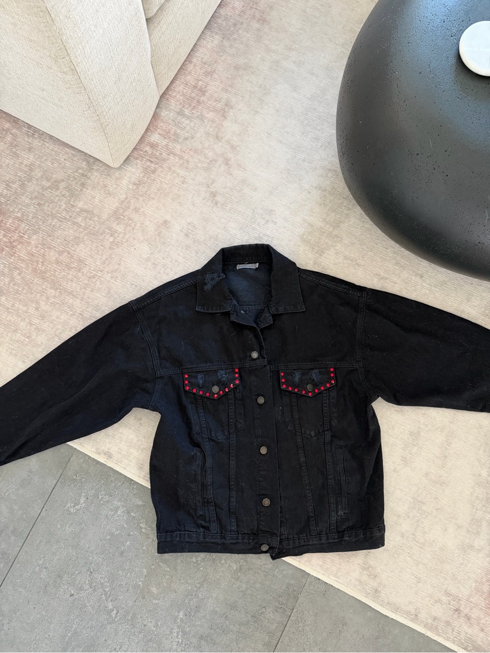 Carmar Black Denim Jacket with Red Studs